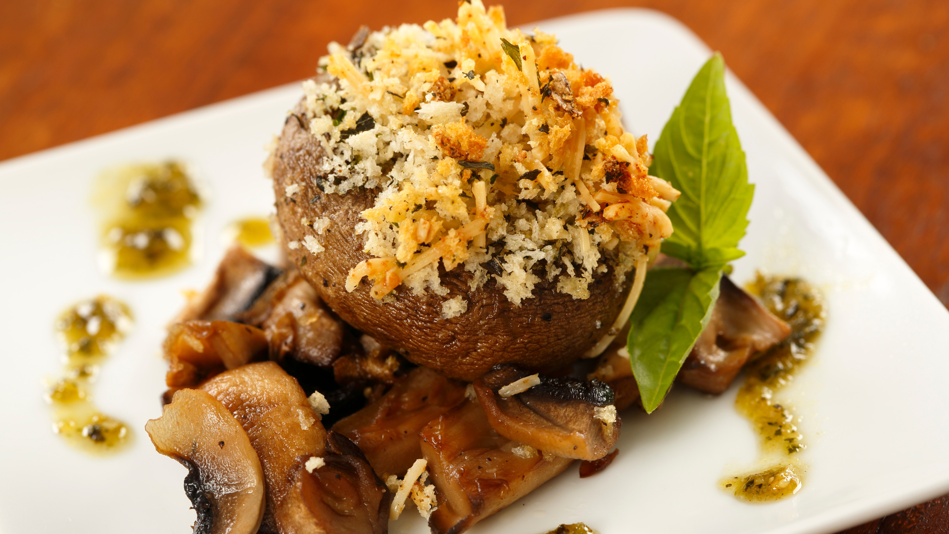 Stuffed mushroom on a plate