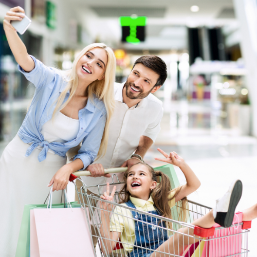 Family shopping and taking a selfie