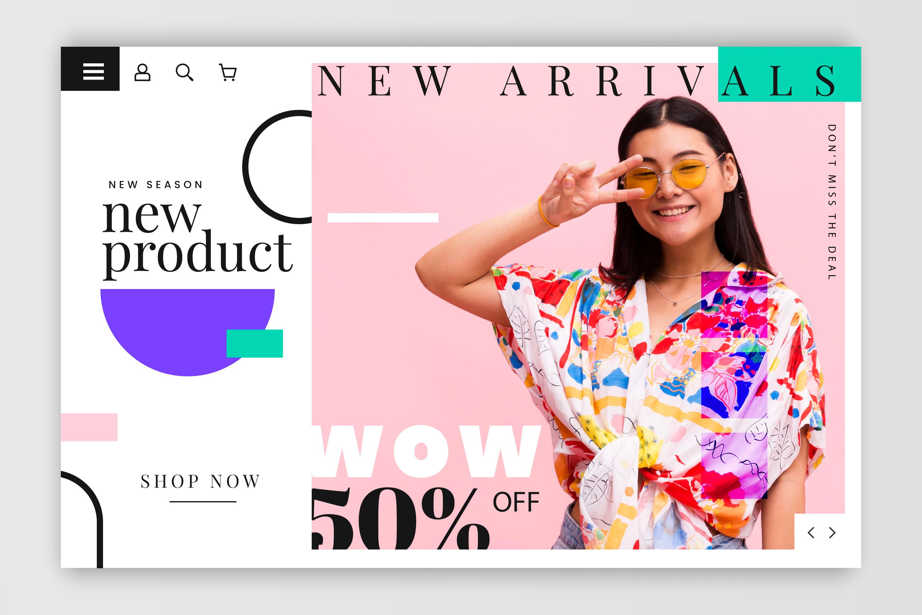Advert with 50% discount on new fashion stock