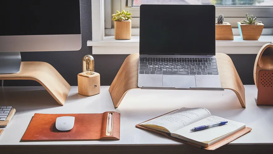 Home office desk with computers