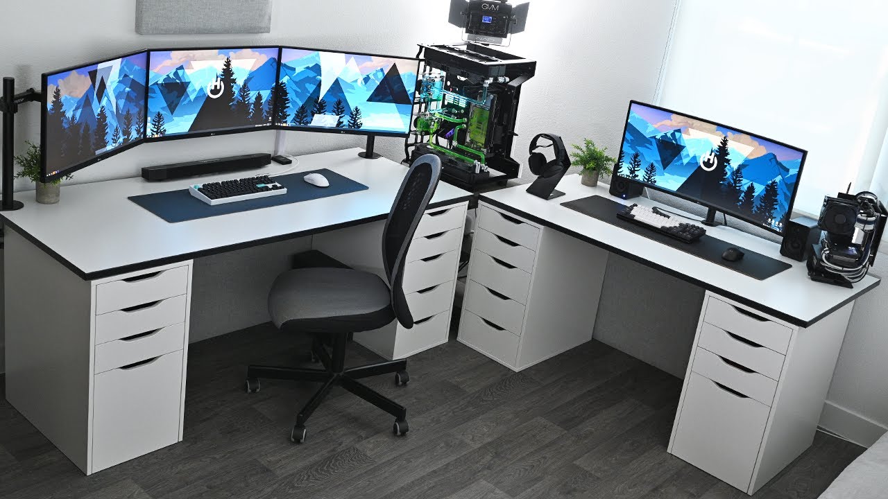 Home office desk with computers