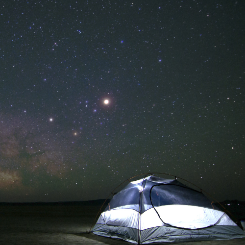 Constelation stargazing in a tent