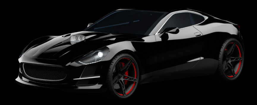 Black sports car on dark background
